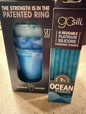 Silicone reusable Ocean Cups and Ocean Straws bundle